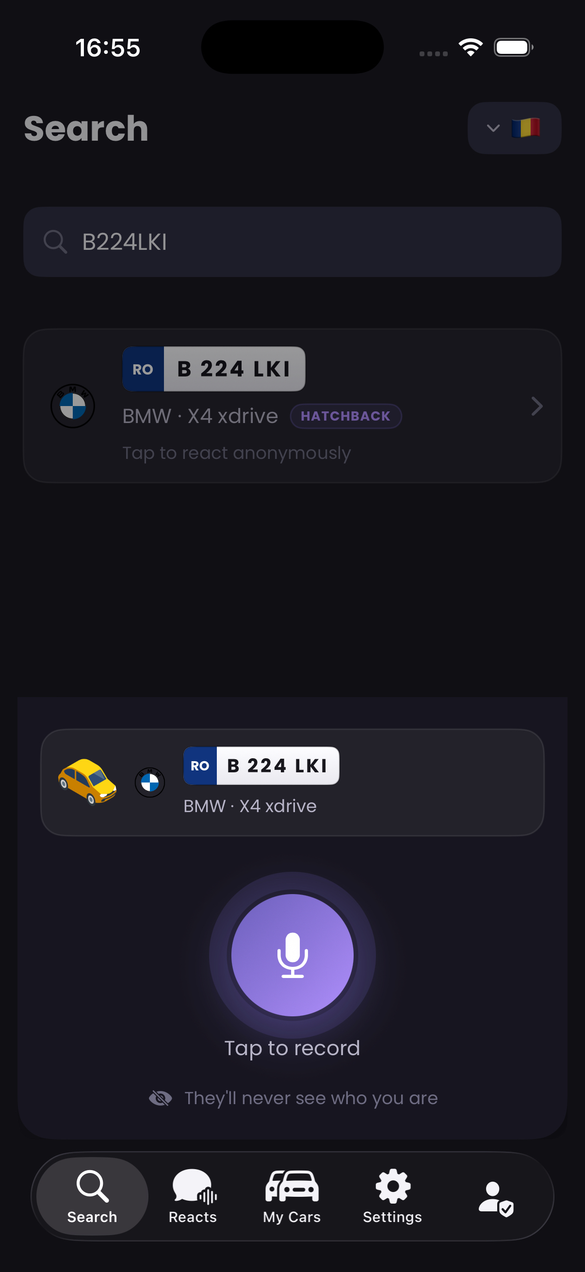 Voxic app screen